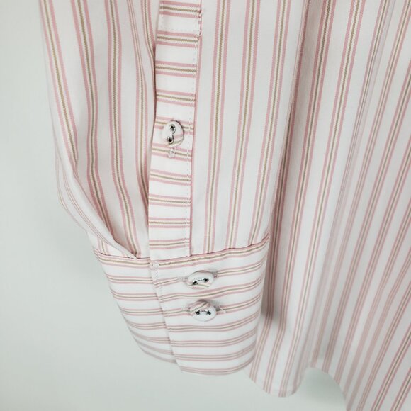 J Jill Button Up Johnny Collar Top Pink Stripe Stretch Cotton Blend Size Small - Picture 5 of 7